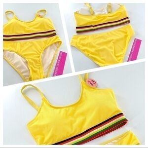 Bobbie Brooks Yellow Beach Pool Removeable Pads Adjustable Straps Bikini Set L